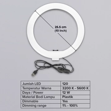 Lampu Studio Ring Light LED 3in1 Color Free Holder 25.5cm