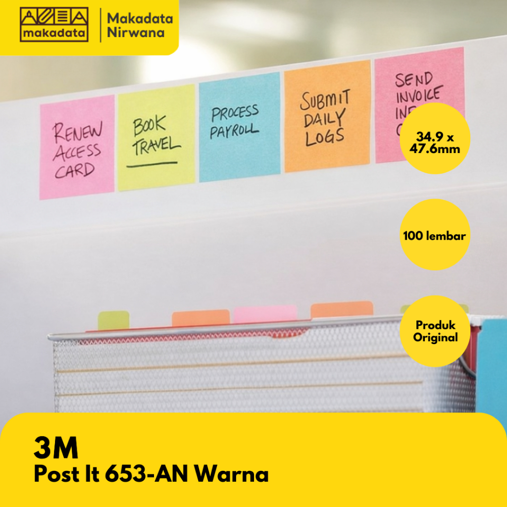 Jual 3M POST IT/ STICKY NOTE 653 AN WARNA (1 PCS) | Shopee Indonesia