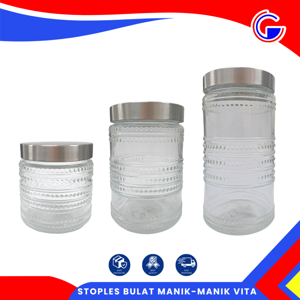 Toples Kaca Motif Manik - Toples Kue Kering Lebaran - Stoples Manik Vita Tutup Stainless