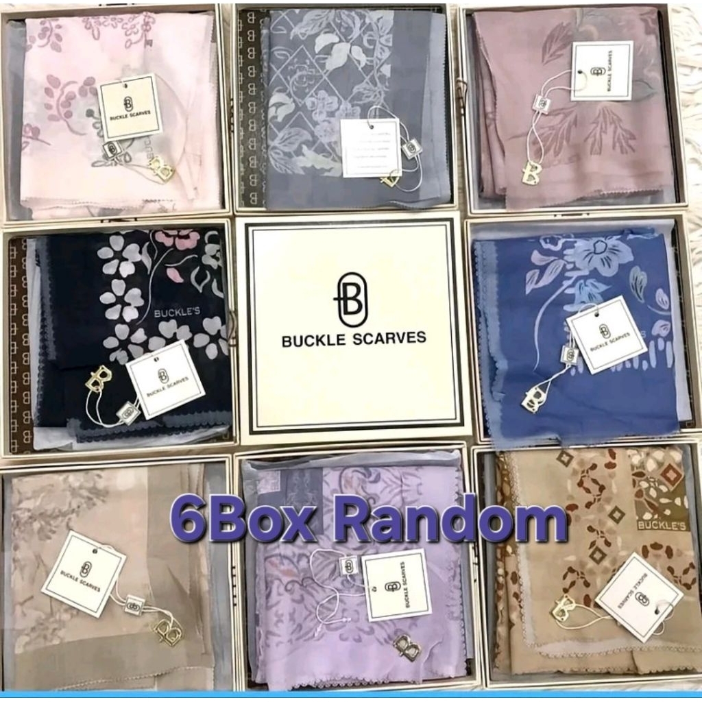 Hijab Segi Empat Motif 3pcs 3box Buckle Scarves Kerudung Kemasan Box Tabung Box Kotak Random