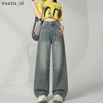 Celana Highwaist Jeans Wanita Celana Jeans Panjang Wanita Celana Kulot Straight Celana Jeans
