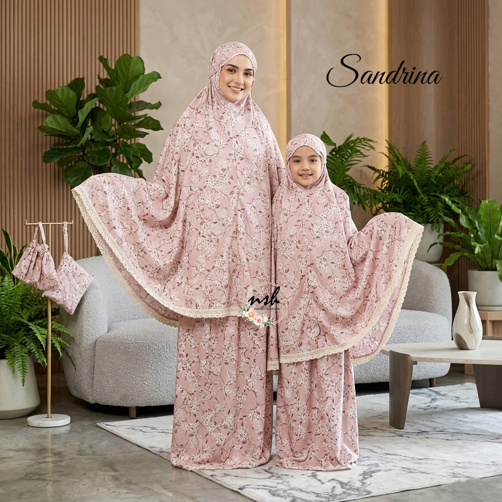 nsh Mukena Traveling Couple Ibu & AnakTerbaru 2 in 1 Resleting Katun Mikro Motif