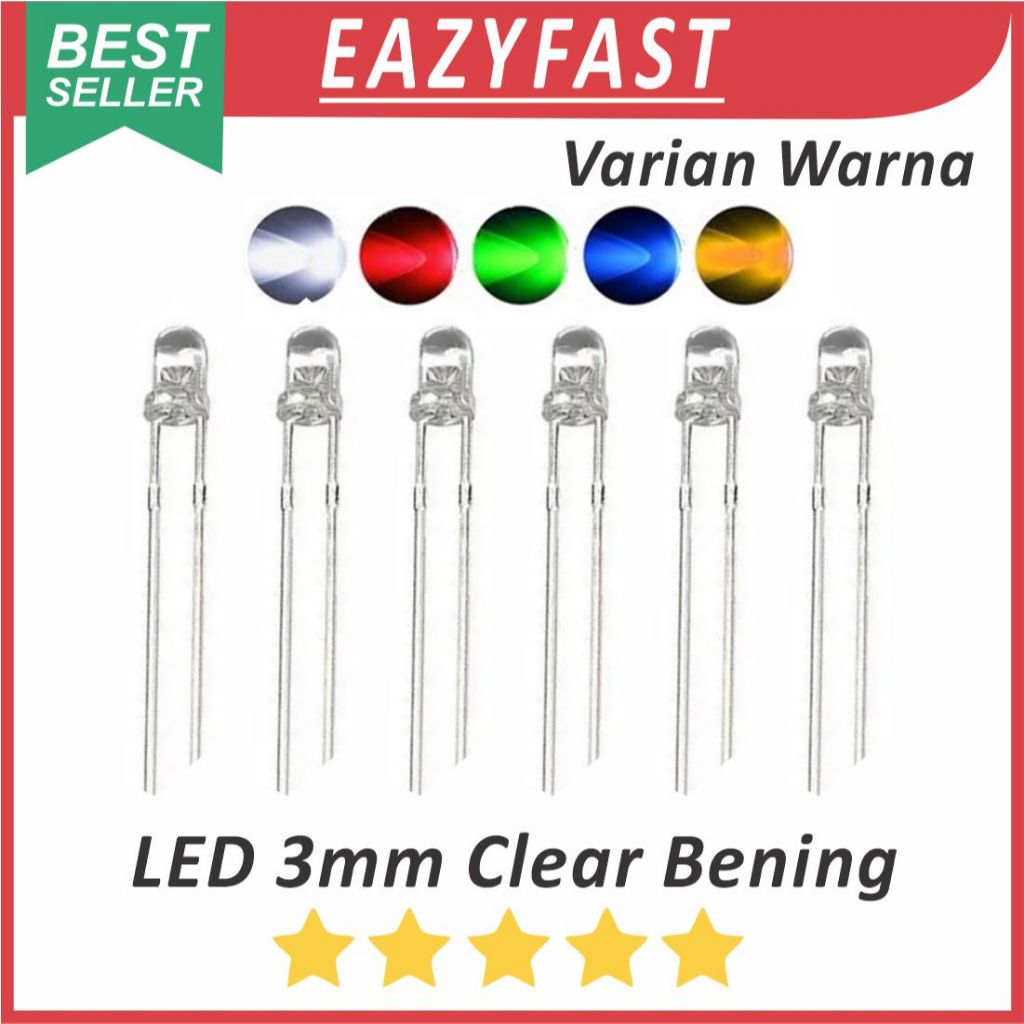 Jual Lampu LED 3mm Warna Clear Bening Merah Hijau Biru Kuning Orange ...