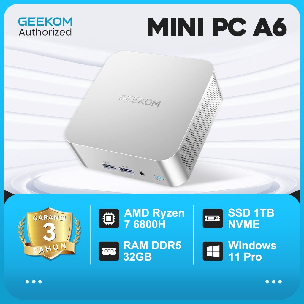 GEEKOM A6 Mini PC AMD Ryzen 7 6800H, 16GB DDR5 RAM (Upgradable), 1TB PCIe 4.0 SSD, Windows 11 Pro