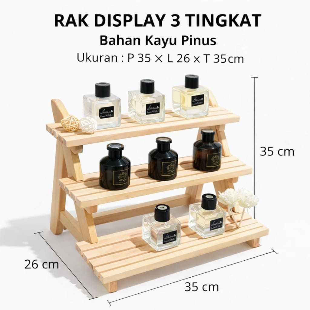 Jual Rak Display Kayu 3-5 Tingkat /rak kosmetik skincare /rak organizer ...