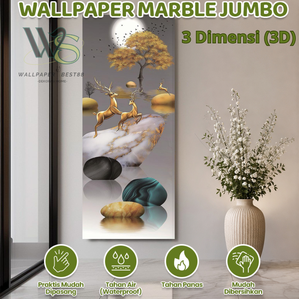 Best - Wallpaper Dinding Vinyl Motif 3 DIMENSI Roll 1.2 x 3 Meter Tebal 1.5mm Ruangan Estetik 3D