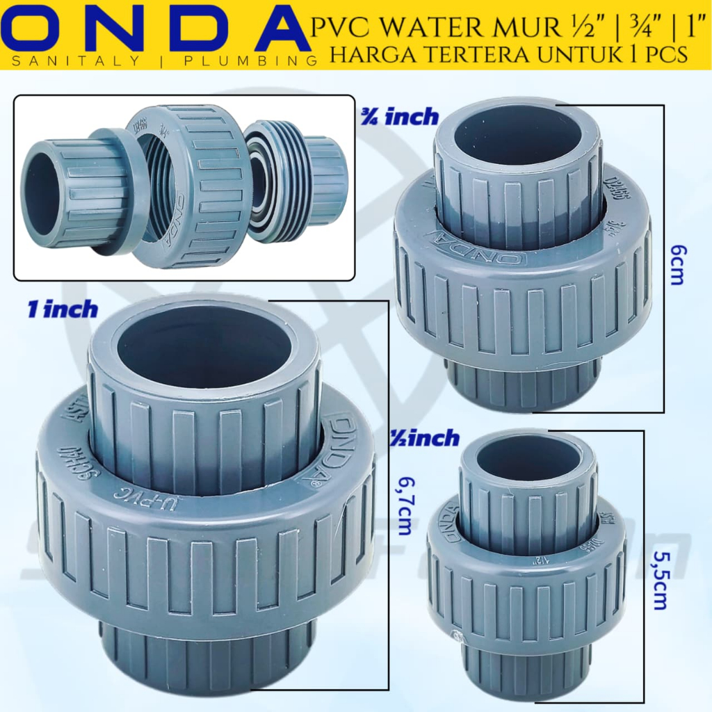 Jual Unian MUR ONDA PVC Water Pipa Air/Sambungan Pipa PVC (1/2 inch/3/4 ...