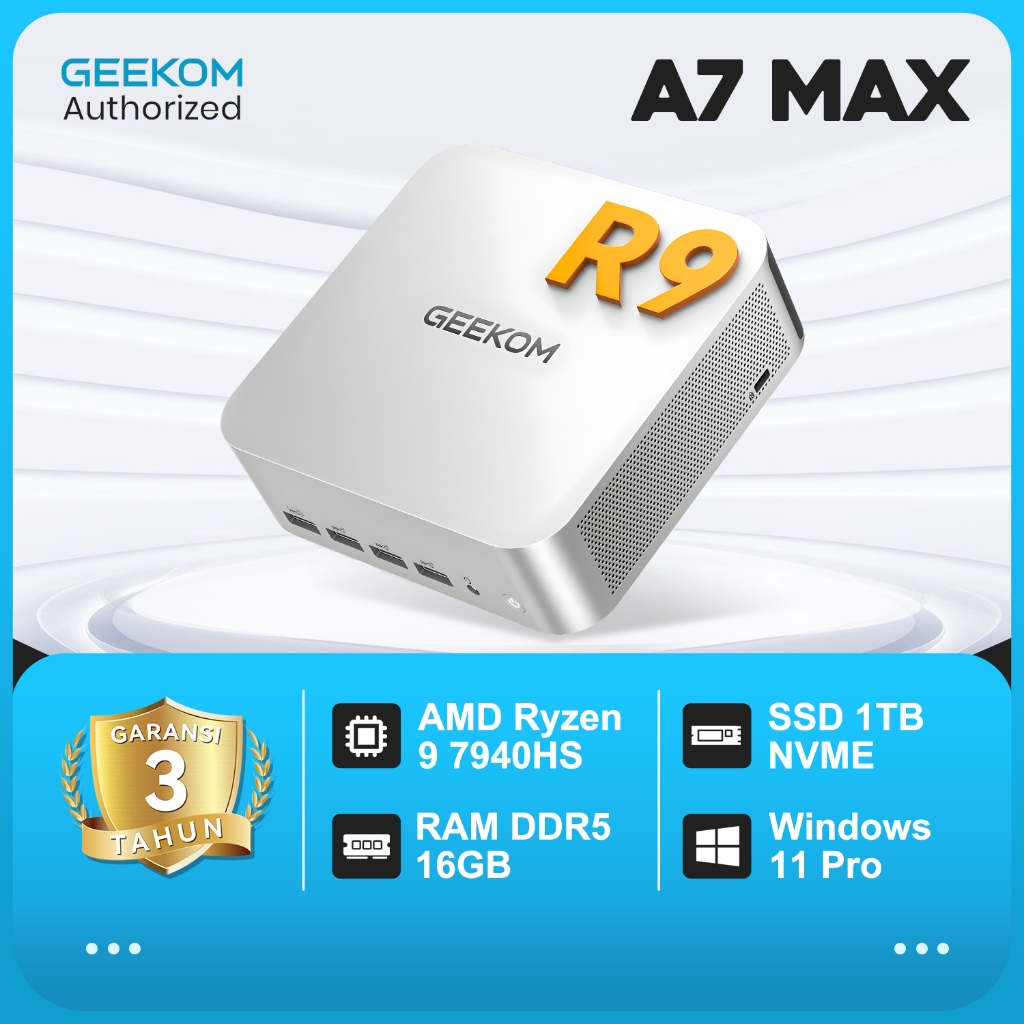GEEKOM [2026 Edition] Mini PC AI A7 MAX with AMD Ryzen 9 7940HS 16GB DDR5 &1TB SSD Windows 11 pro PC