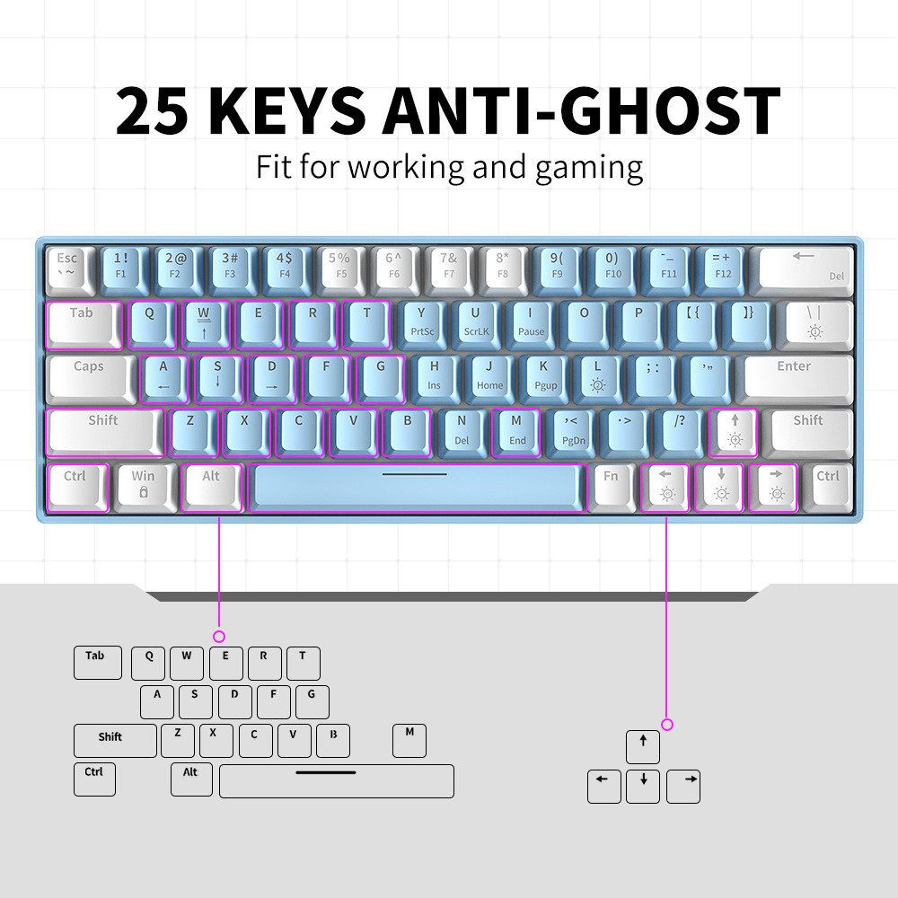 Jual RAIKU Keyboard Gaming Mechanical 61 Keys Ergonomic Design - USB-C ...
