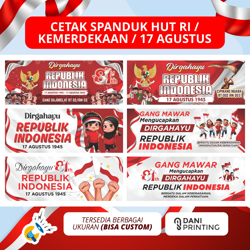 Banner Spanduk - Kemerdekaan - HUT RI - 17 Agustus - Custom Bisa Di Edit