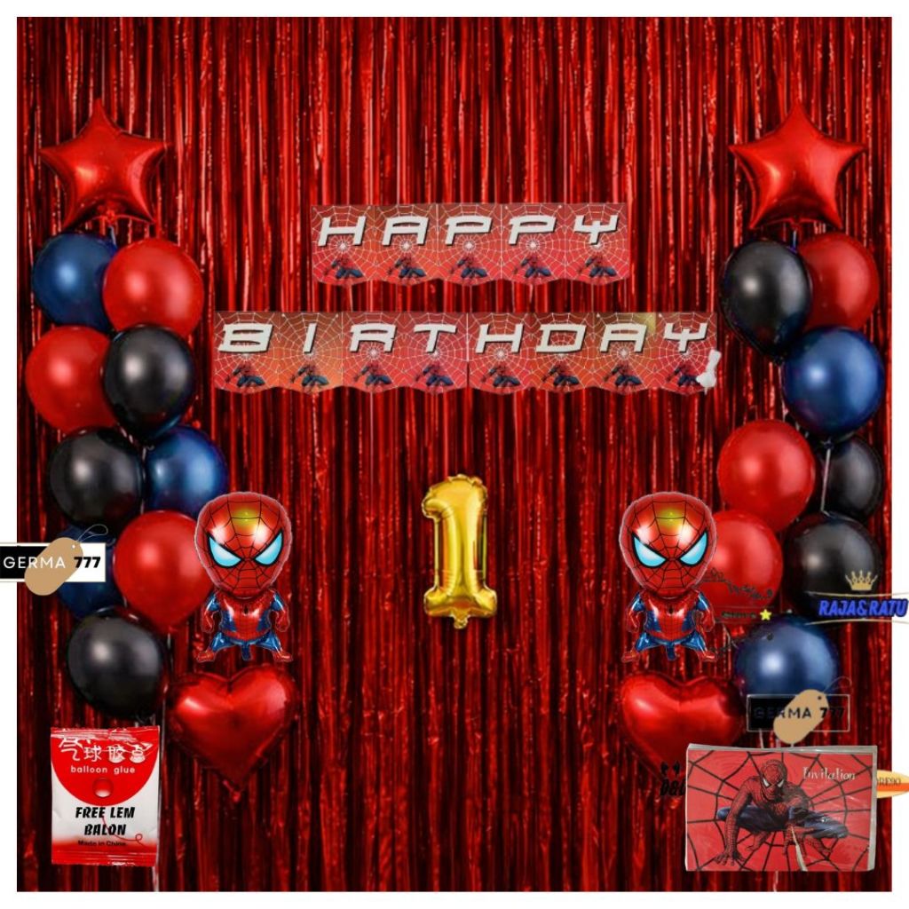 Set Balon 30Pcs Dekorasi Pesta Ulang Tahun Anak Cowok Banner Happy Birthday Spiderman Capten Amerika