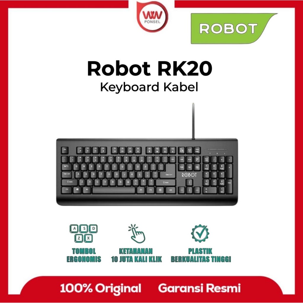ROBOT  RK20 Keyboard Ultra Thin Berkabel Portable Mini Office Wired