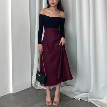 Audy Skirt Korean Loose Maxi Skirt Rok Wanita Lilit Satin Valvet Rok Flare Wanita Rok Basic