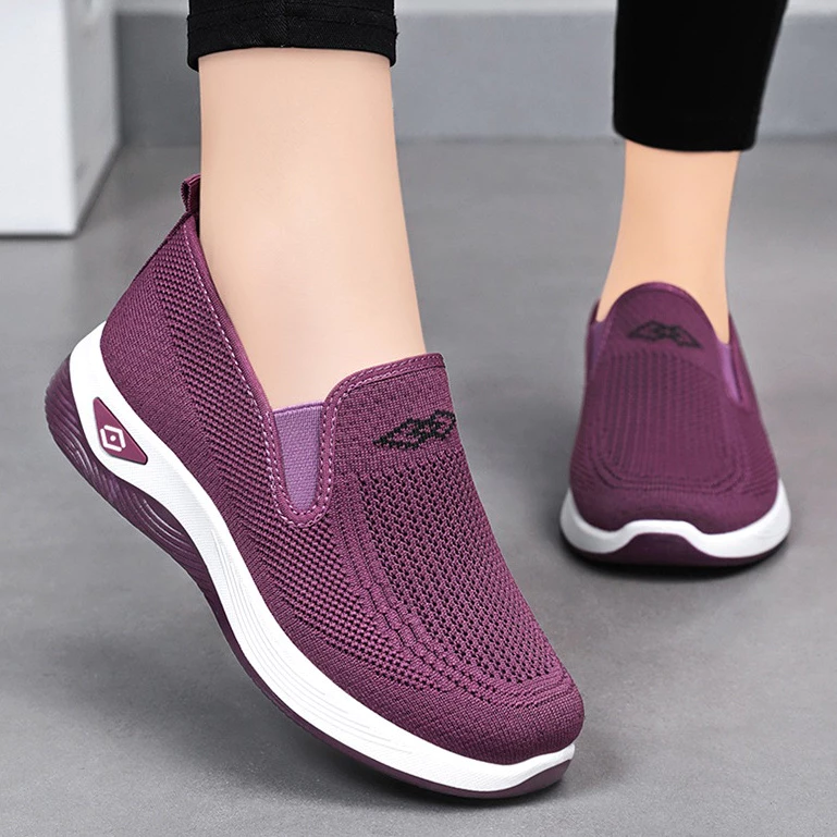 SOLWAY Sepatu Slip On Flat Wanita Rajut || Sneakers Sepatu Rajut Cewek Wanita Olahraga Gym Sneaker Santai Kasual Casual Anti Slip Anti Licin Sol Karet Ringan Tahan Air Lentur Sepatu Senam