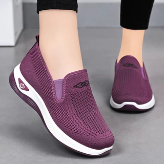 SOLWAY Sepatu Slip On Flat Wanita Rajut || Sneakers Sepatu Rajut Cewek Wanita Olahraga Gym Sneaker Santai Kasual Casual Anti Slip Anti Licin Sol Karet Ringan Tahan Air Lentur Sepatu Senam