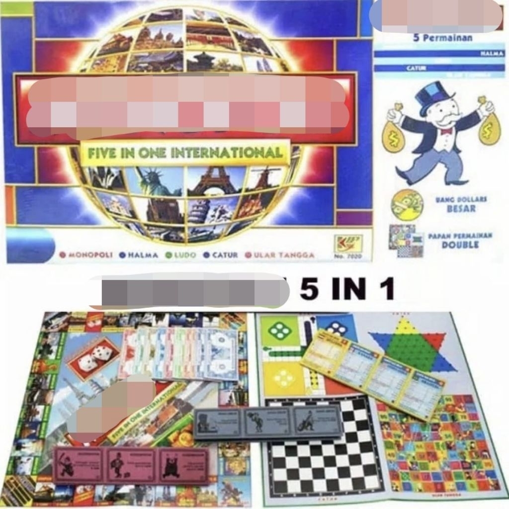 Jual Monopolis Mancanegara 5 in 1 Board Game Monopolis Halma Catur Ular ...