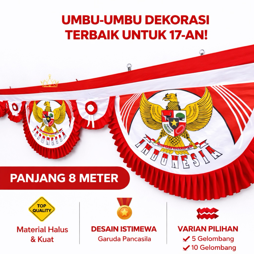 Bendera Background Garuda Panjang 8 Meter Dekorasi 17 Agustus Merah Putih