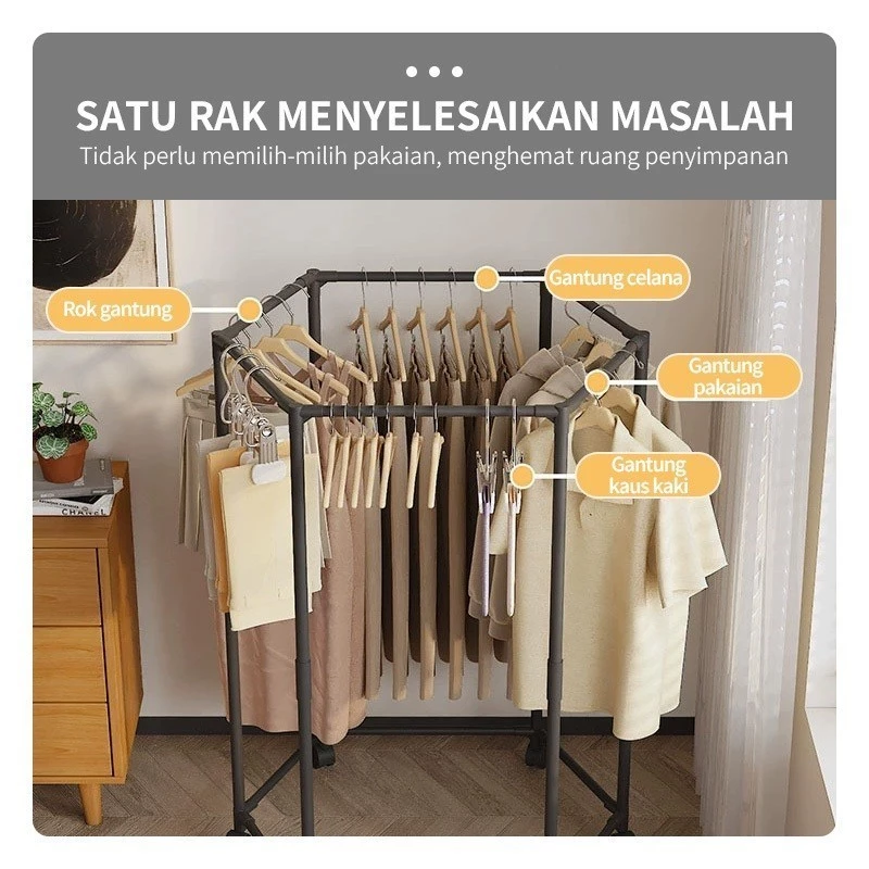 Foto 6 Bisa Diputar 360° Rak Gantungan Baju Serbaguna Portable Stand Hanger Cocok untuk Kos & Rumah Kecil | 017