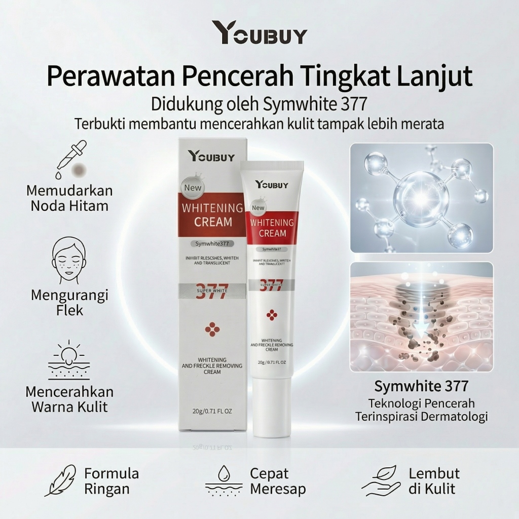 YOUBUY Symwhite 377 Whitening Cream Penghilang Flek Noda Hitam Serum Pencerah Wajah Niacinamide Vitamin C Brightening Skincare Kulit Cerah Merata 20g