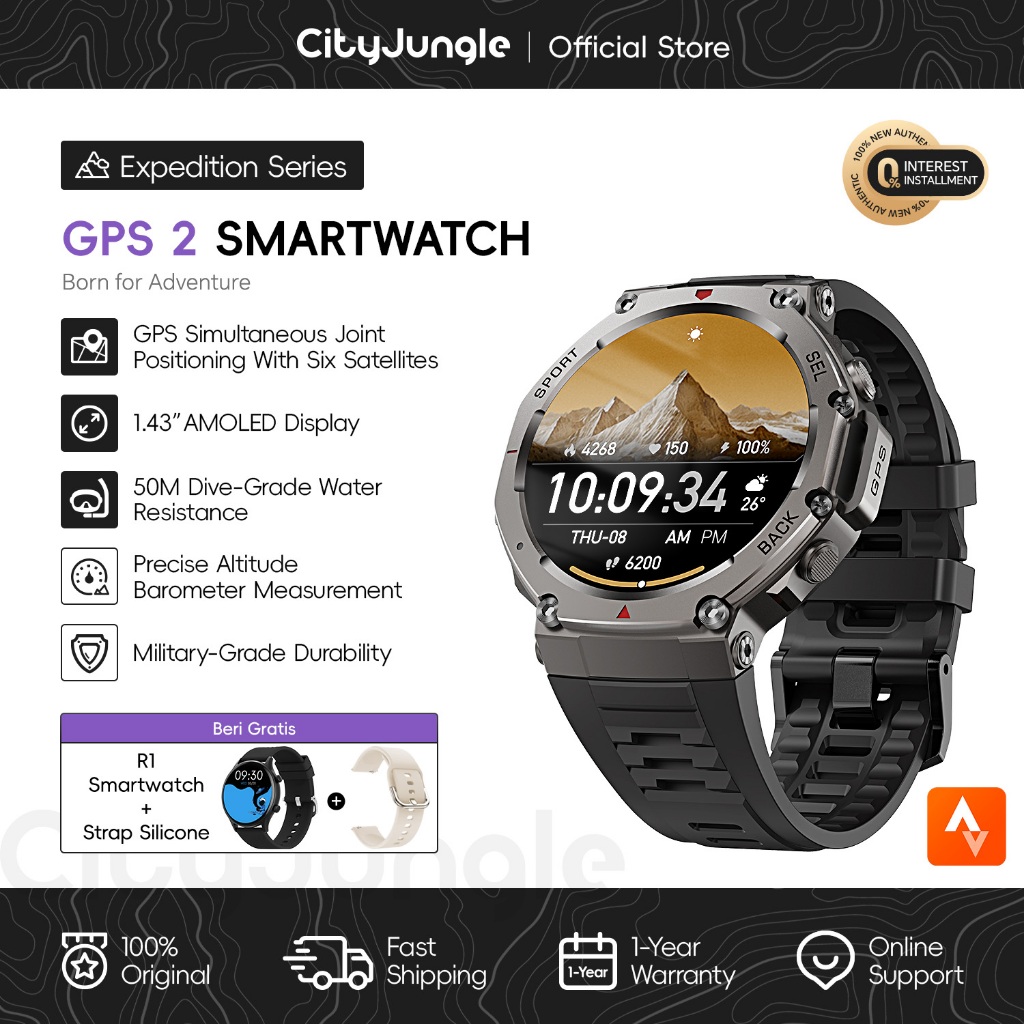 Jual [Bonus Smartwatch R1 + Strap] Cityjungle Smartwatch GPS 2 AMOLED 1 ...