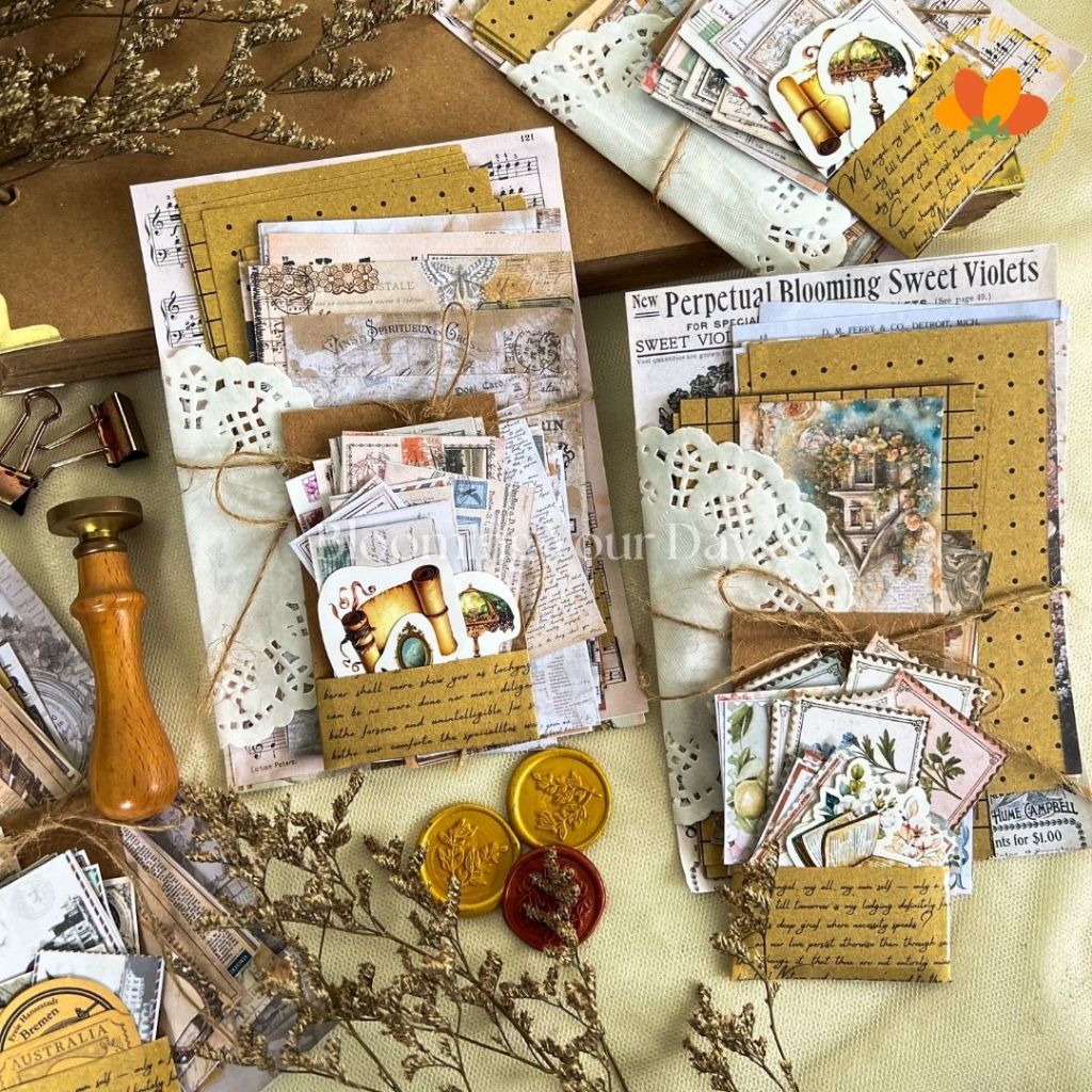 Jual Ready stock! Journal kit set 62pcs vintage papers scrapbook ...