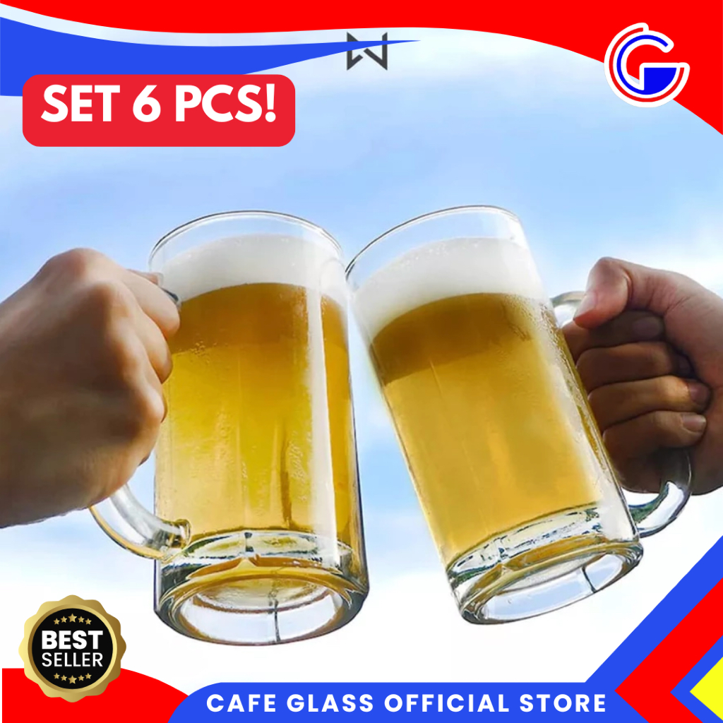 Gelas Bir Es Teh Jumbo 6 Pcs Citinova Domingo - Mug Gelas Kaca Besar Bening Gagang Tinggi