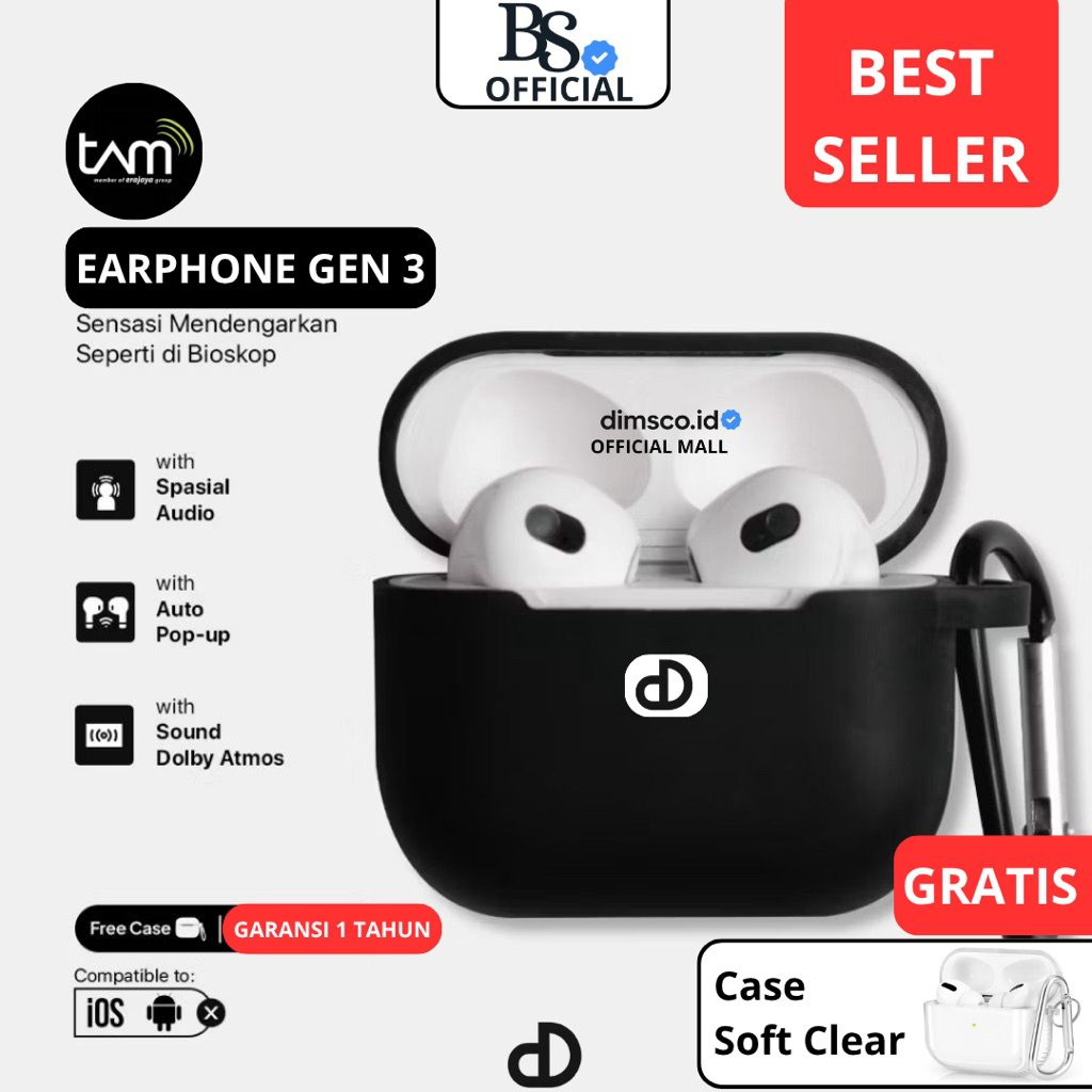 Jual [GARANSI 1 TAHUN + FREE CASING & TAS] TWS BLUETOOTH GEN 3 ...