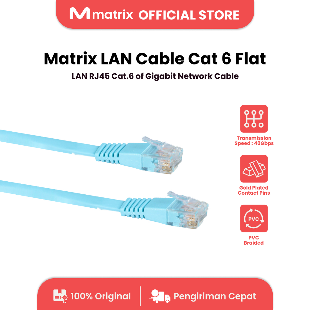 Jual Matrix Kabel Lan RJ45 Cat6 Cat.6 Flat Type Gigabit Ethernet UTP ...