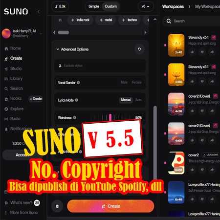 Suno Ai Premium V.5.5 - J45A GNRT LIRIK LAGU & Instrument