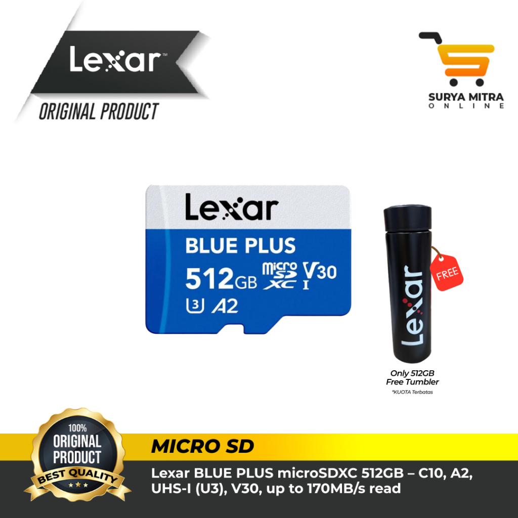 Jual MicroSD Lexar BLUE PLUS MicroSDXC/MicroSDHC UHS-I A2 U3 V30 512GB ...