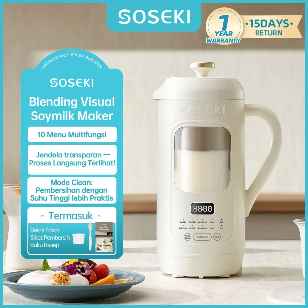 SOSEKI Transparan Soy Milk Maker 1.0L Gelas / Mesin Susu Kedelai 10 Menu Multifungsi / Layar Digital Blender - foto 1