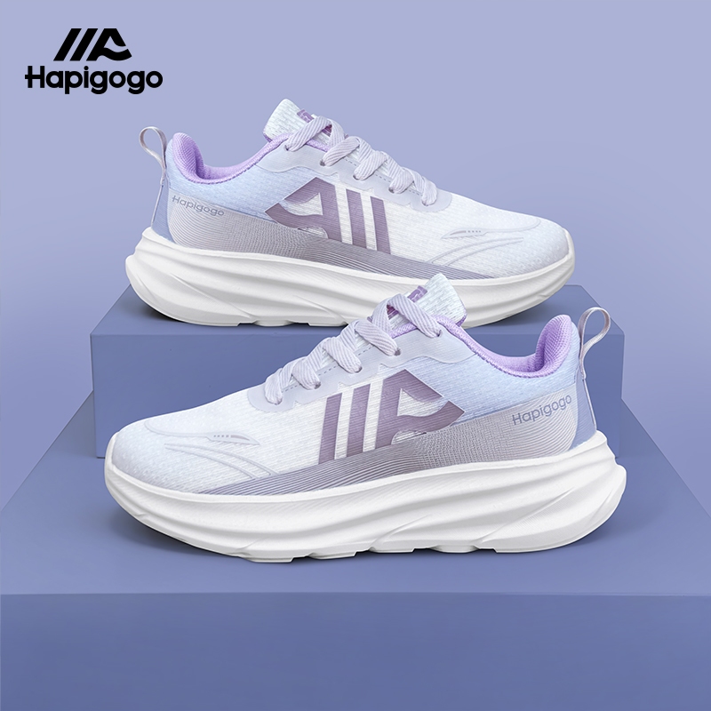 Hapigogo Sepatu Lari Wanita Bertali Lavender, Desain Sporty, Tinggi Hak 1-3cm