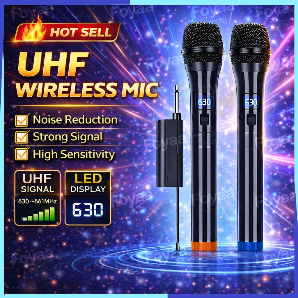Jual [COD] Microphone Wireless UHF Dual Mic Karaoke LED Profesional ...