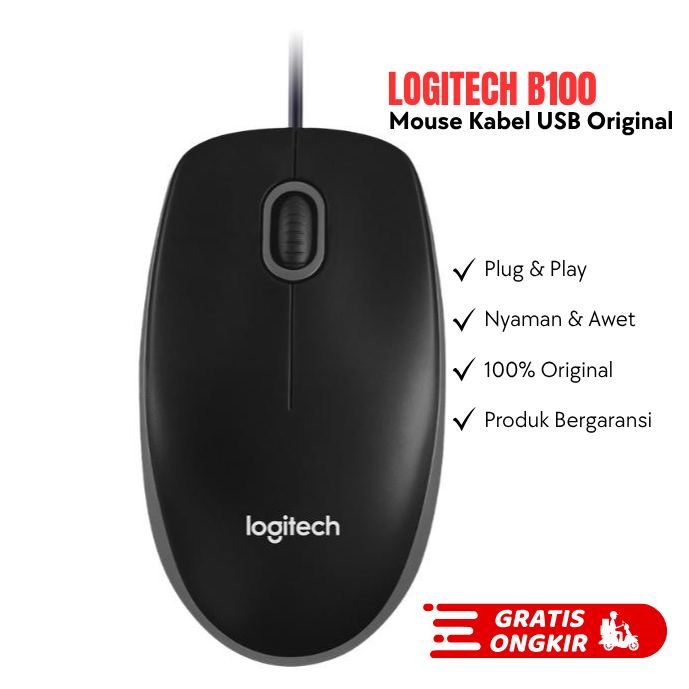 Jual Mouse Kabel USB Logitech B100 Mouse Komputer Laptop Awet dan Murah ...