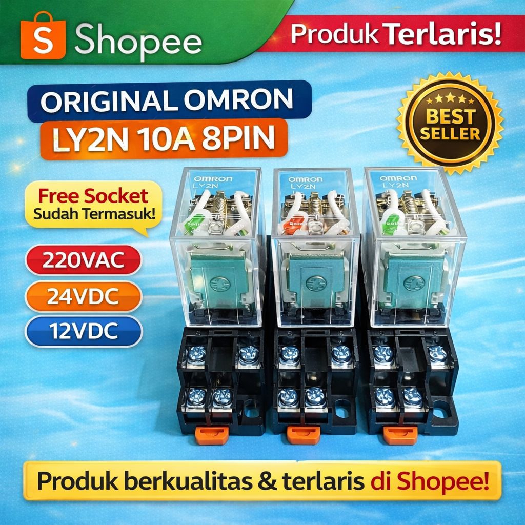 Jual Relay Ly2 ly2n-j 220vac 24vdc 12vdc 8pin 10a plus socket dan non ...