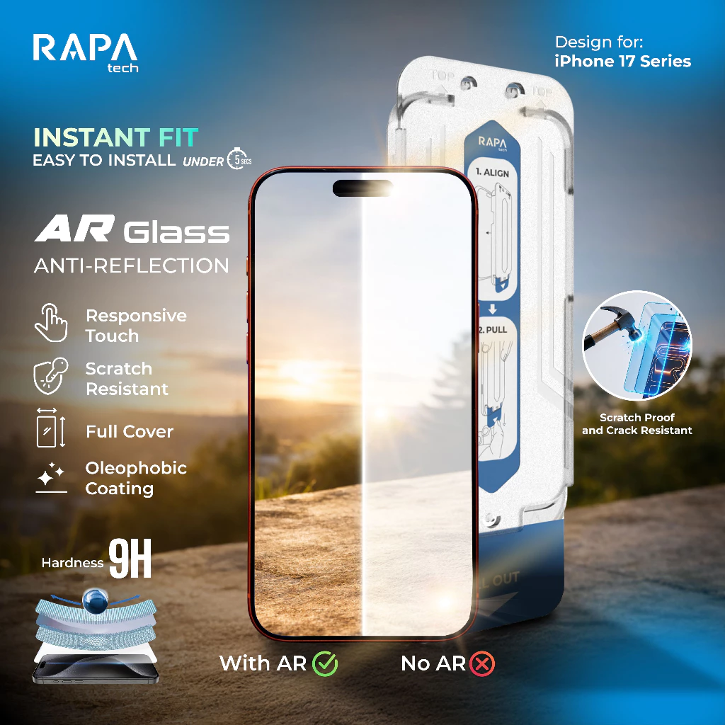 [Set iPhone 17] RAPAtech CASE ICE Clear Case Bundle AR Glass Full Cover for iPhone 17 Air Pro Pro Max Anti Yellowing Anti Shock Casing - foto 1
