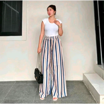 Everyday Strip Pants Salur Motif Besar Celana Panjang Baggy Kantor Kuliah Kulot Salur Highwaist