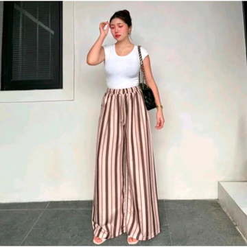 Everyday Strip Pants Salur Motif Besar Celana Panjang Baggy Kantor Kuliah Kulot Salur Highwaist