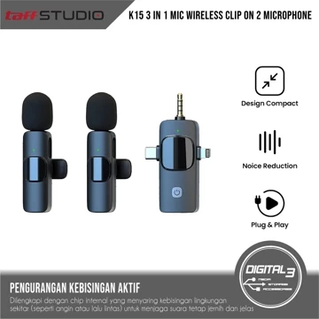 TaffSTUDIO K15 Mic Wireless Lavalier 2 In 1 Dual Microphone 3 In 1 Receiver Jack 3.5mm Type C