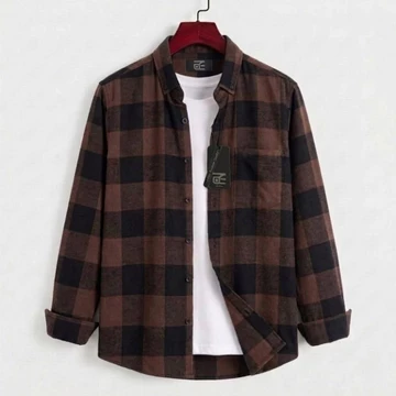Kemeja Flanel Pria Lengan Panjang Kualitas Premium Motif Garis Abu