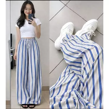 Everyday Pants Stripe Celana Panjang Wanita Kulot Pinstripe Celana Kerja Formal Kasual Wanita