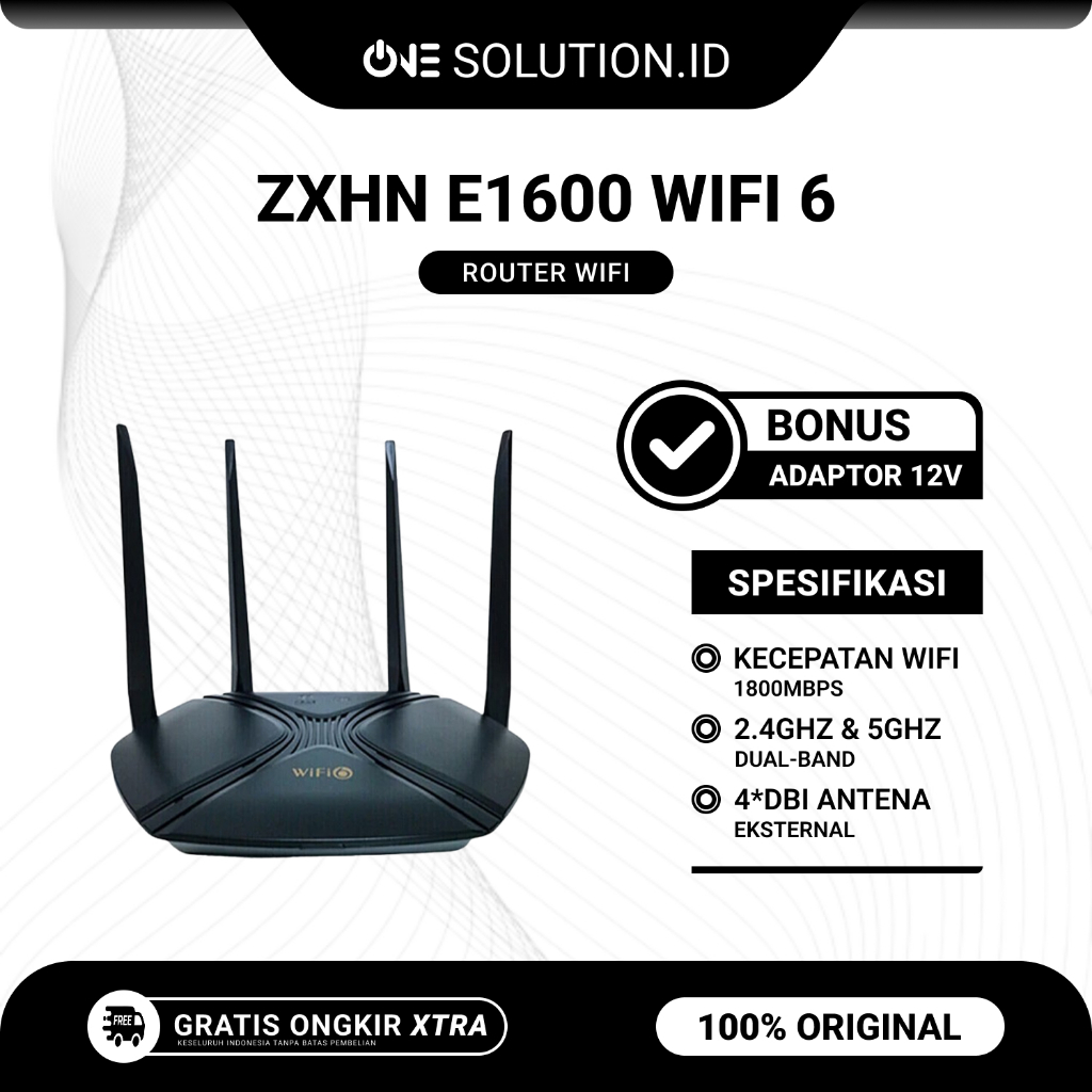 Jual ZTE ZXHN E1600 Wireless WiFi 6 Dual-Band 2.4GHz & 5GHz 4 Antena ...