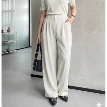 VIONA Loose Pants Trousers Wanita Jumbo Celana Kulot Wanita Highwaist Bahan Semiwoll Elegan