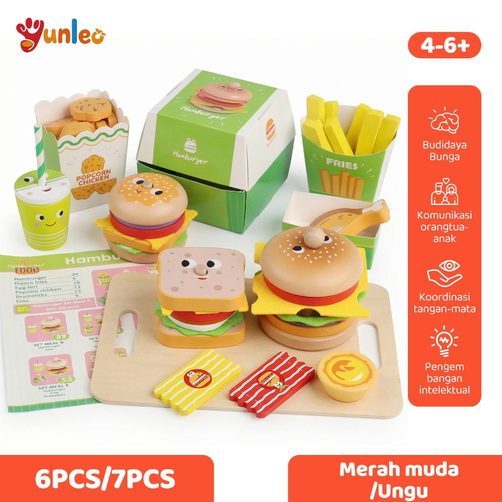 Jual YUNLEO Wooden Fast Food Burgers and Sandwiches\Mainan Tart ...