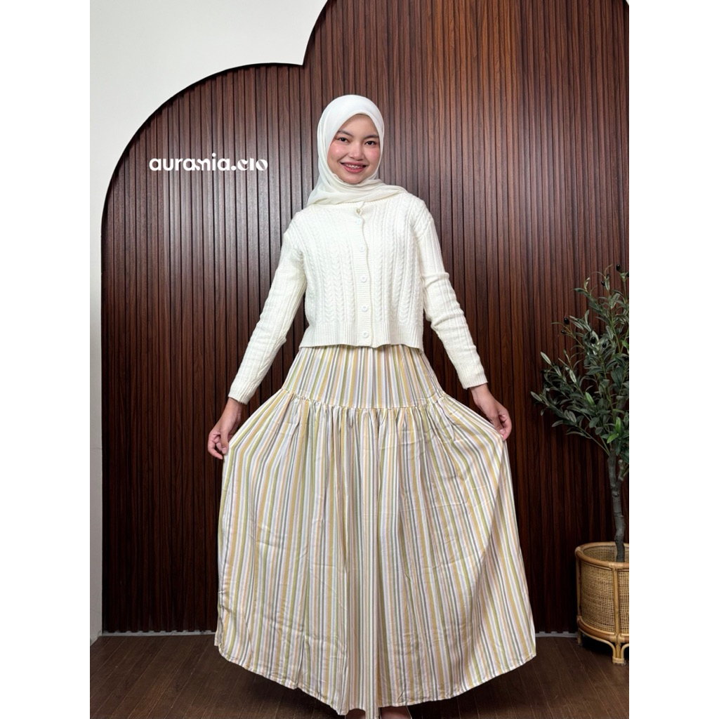 Jual ROK STRIP RAYON PANJANG WANITA ADEM JATUH GARIS GARIS korean ...