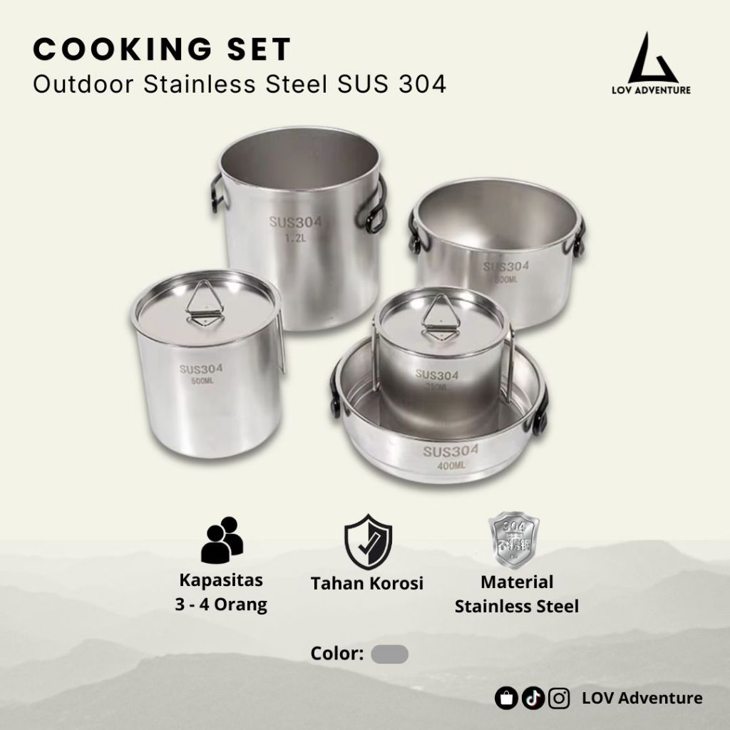 Jual LOV Cooking Set Nesting 5in1 Lengkap – Peralatan Masak Outdoor ...