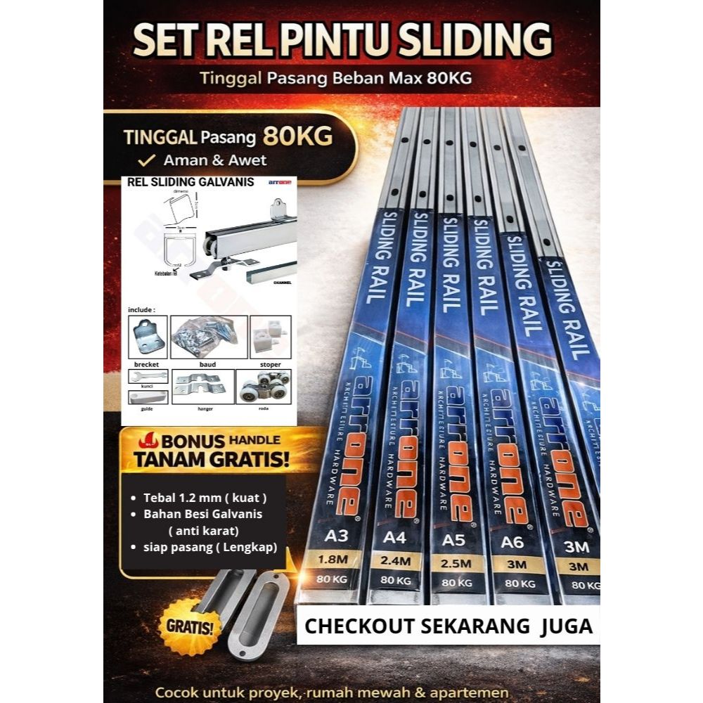 Jual ARRONE Rel Pintu Geser A5 2.4 Meter Besi Galvanis Set Komplit ...