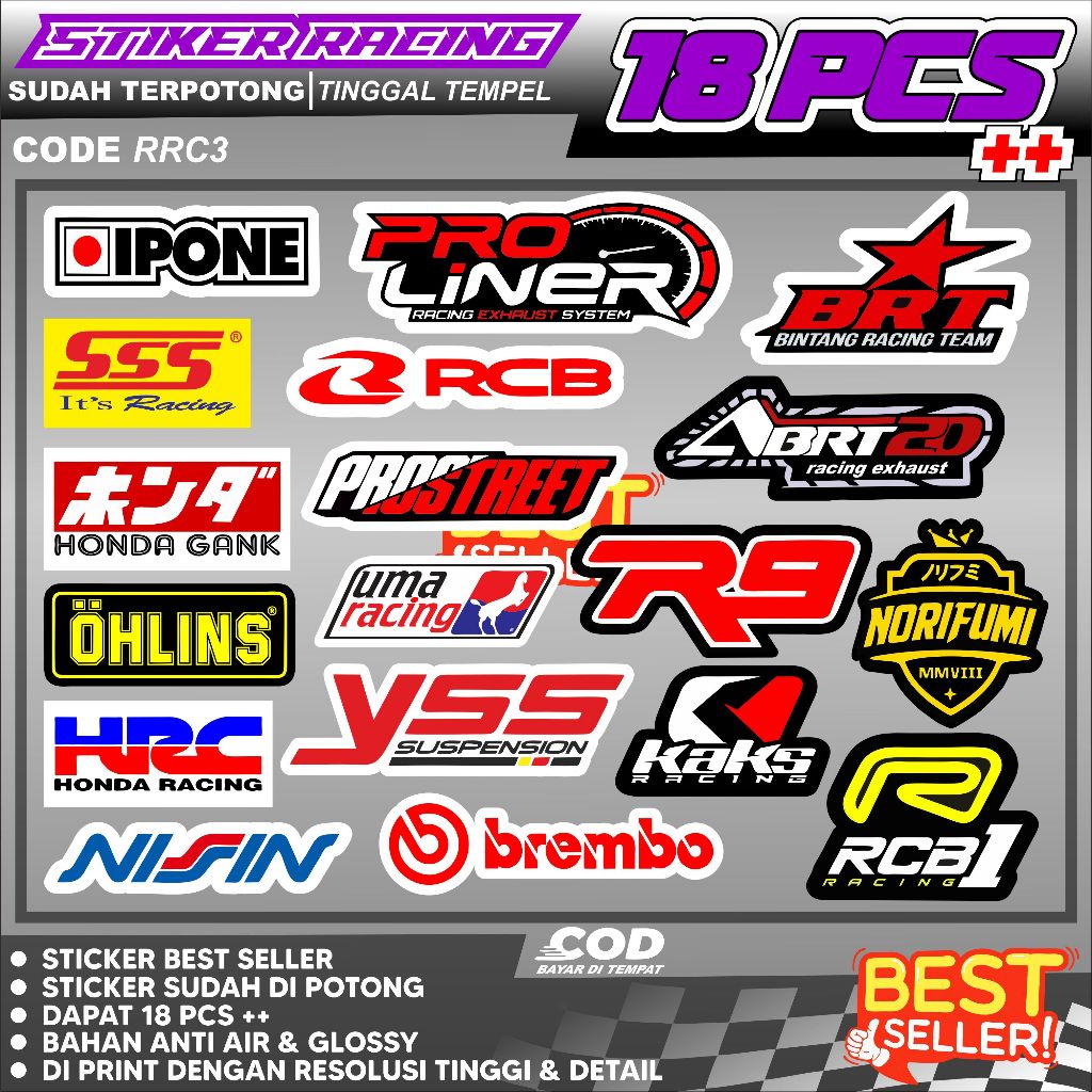 Jual Stiker Pack Racing Motor Sponsor Bengkel Tahan Lama Sudah ...