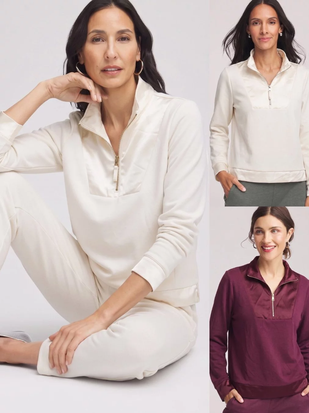 Sweatshirt Half-Zip Kombinasi Satin Scuba CHC Mixed Media Pullover Top - 2269