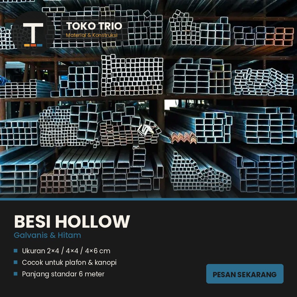 Jual Besi Hollow Galvanis Hitam 2x4 4x4 4x6 Rangka Plafon Kanopi Pagar ...